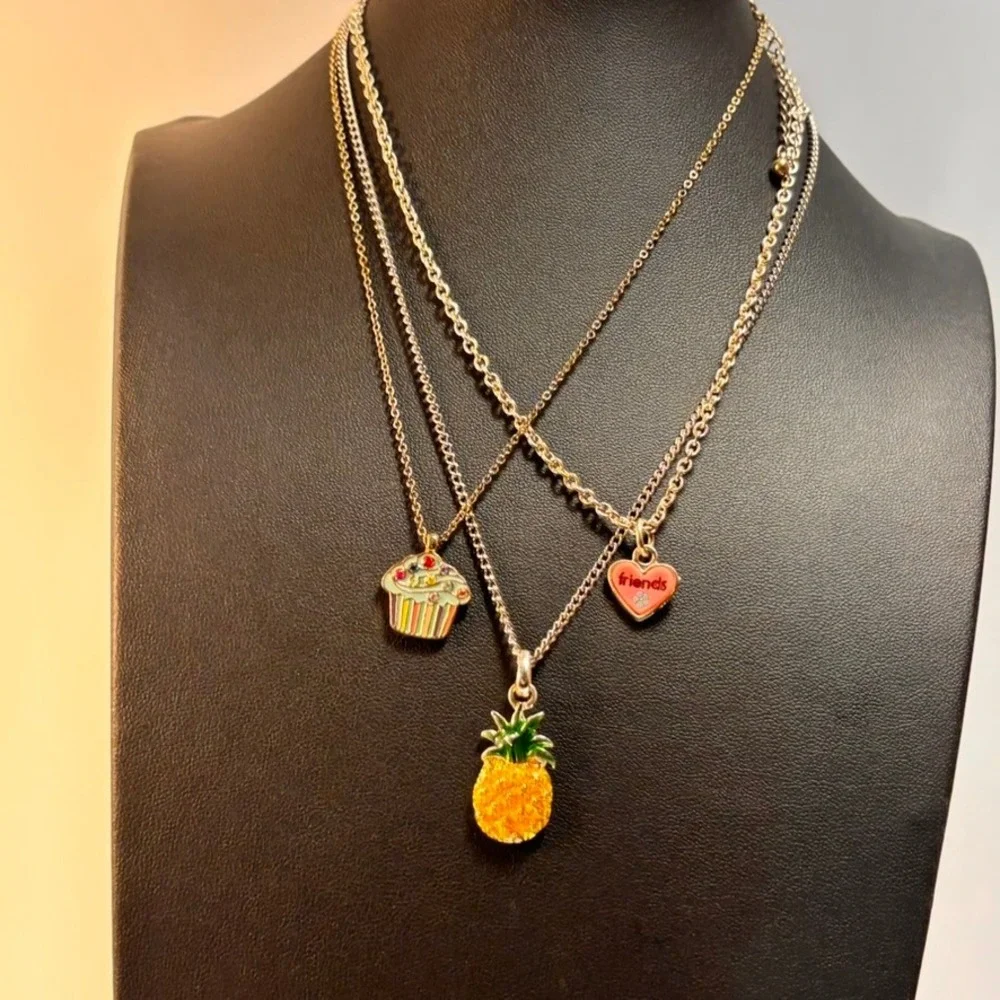 Necklace Set Multicolor Pineapple Cupcake Heart Kidcore Boho Y2K Streetwear 3pc